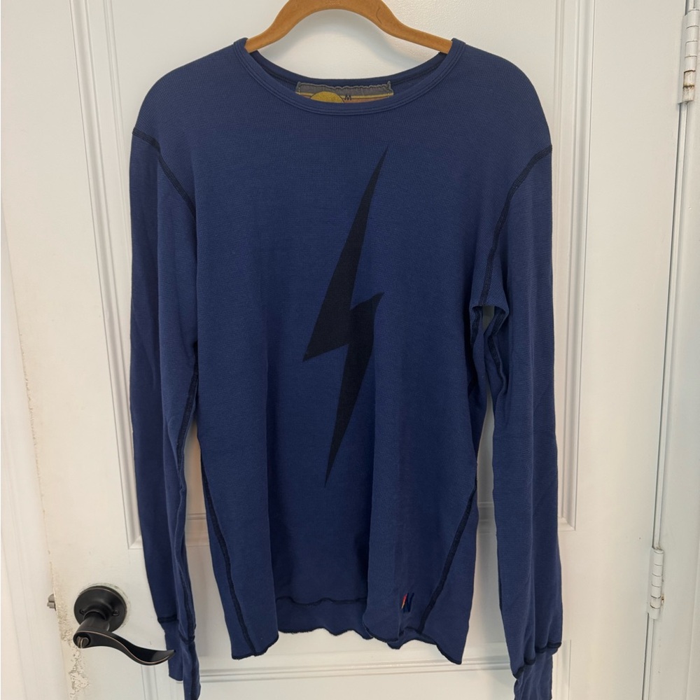 Aviator Nation Thermal Blue Shirt with Black Bolt Detail